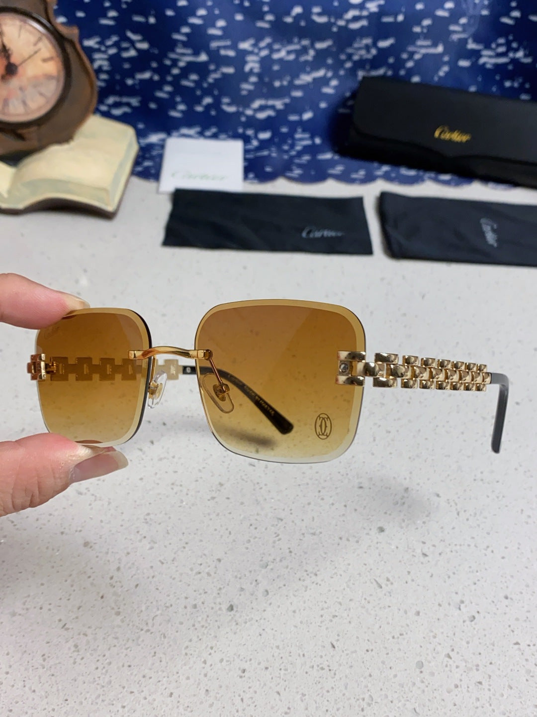 Cartier Lightweight Rimless Orange Lens Sunglasses for Men & Women - 415883 - detail image 5