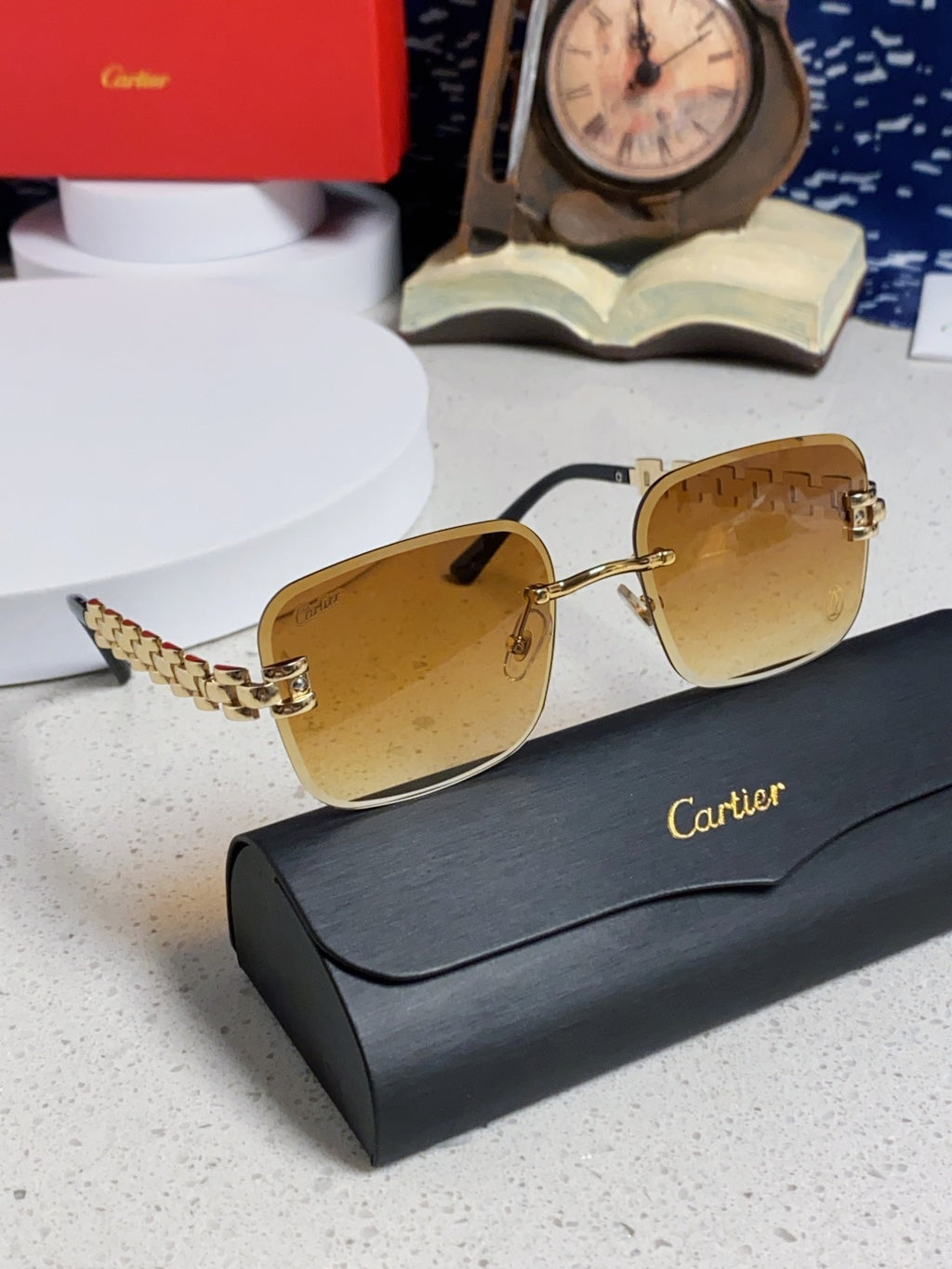 Cartier Lightweight Rimless Orange Lens Sunglasses for Men & Women - 415883 - detail image 9