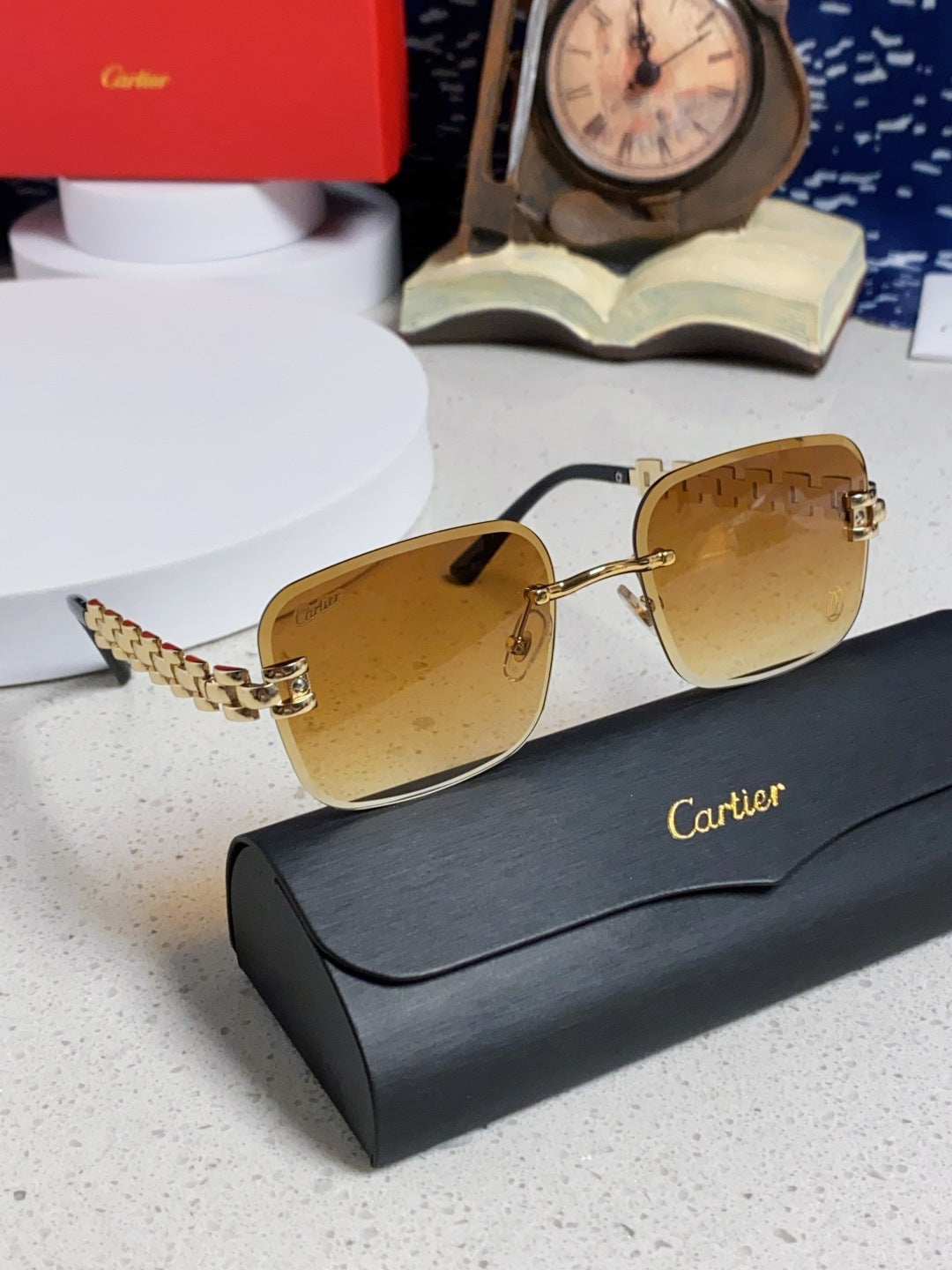 Cartier Lightweight Rimless Orange Lens Sunglasses for Men & Women - 415883 - detail image 9