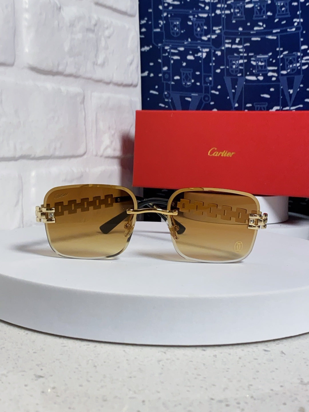 Cartier Lightweight Rimless Orange Lens Sunglasses for Men & Women - 415883