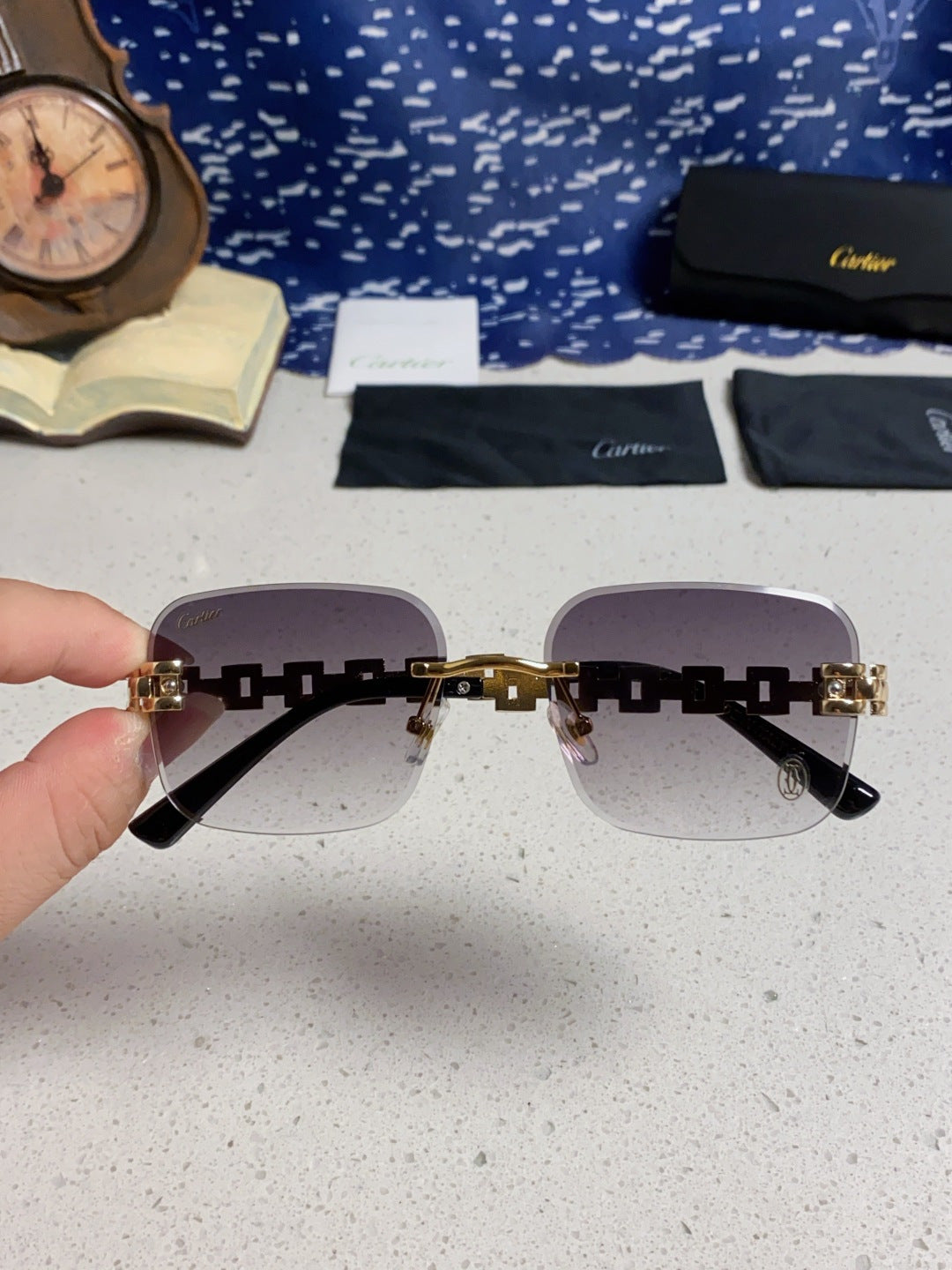 Cartier Lightweight Rimless Silver Lens Sunglasses for Men & Women - 415884 - detail image 4