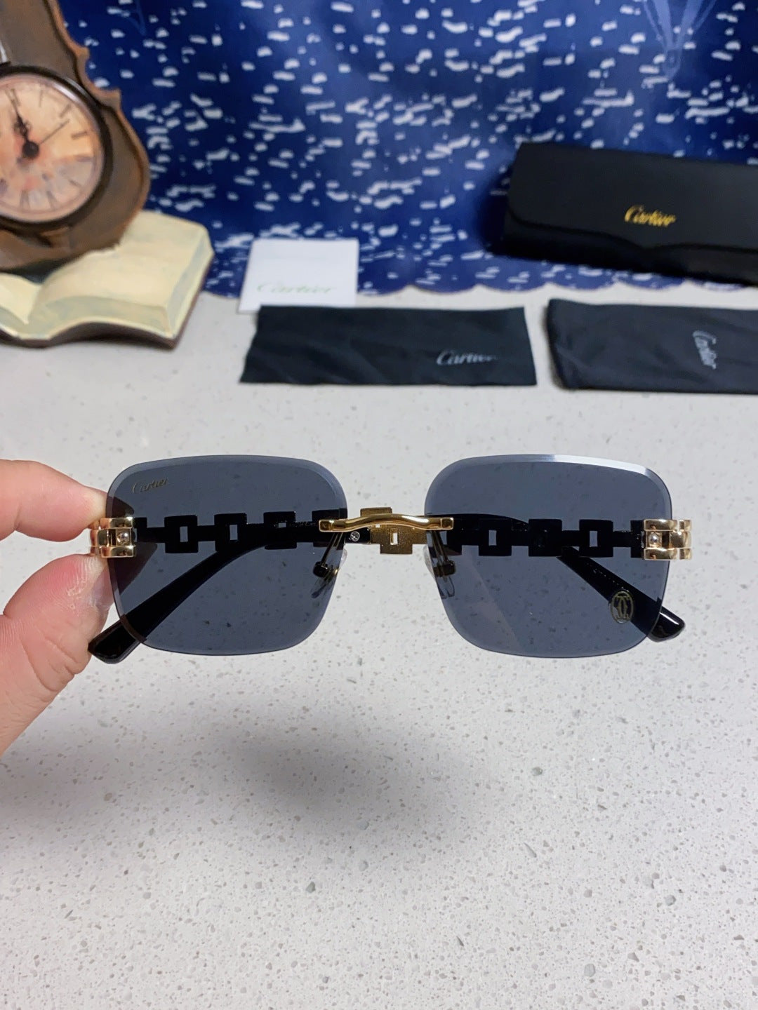 Cartier Lightweight Rimless Blue Lens Sunglasses for Men & Women - 415885 - detail image 4