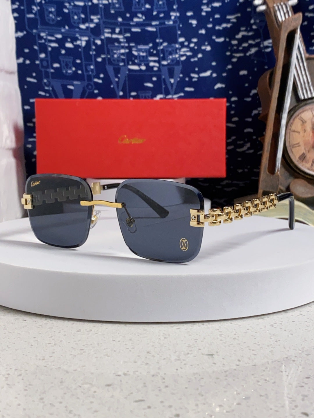 Cartier Lightweight Rimless Blue Lens Sunglasses for Men & Women - 493659