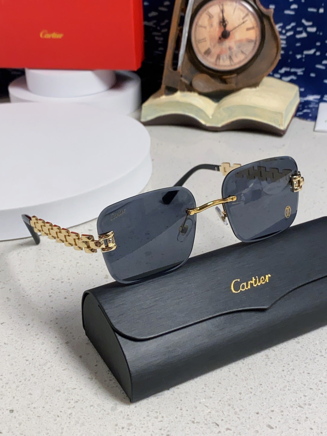 Cartier Lightweight Rimless Blue Lens Sunglasses for Men & Women - 493659 - detail image 10