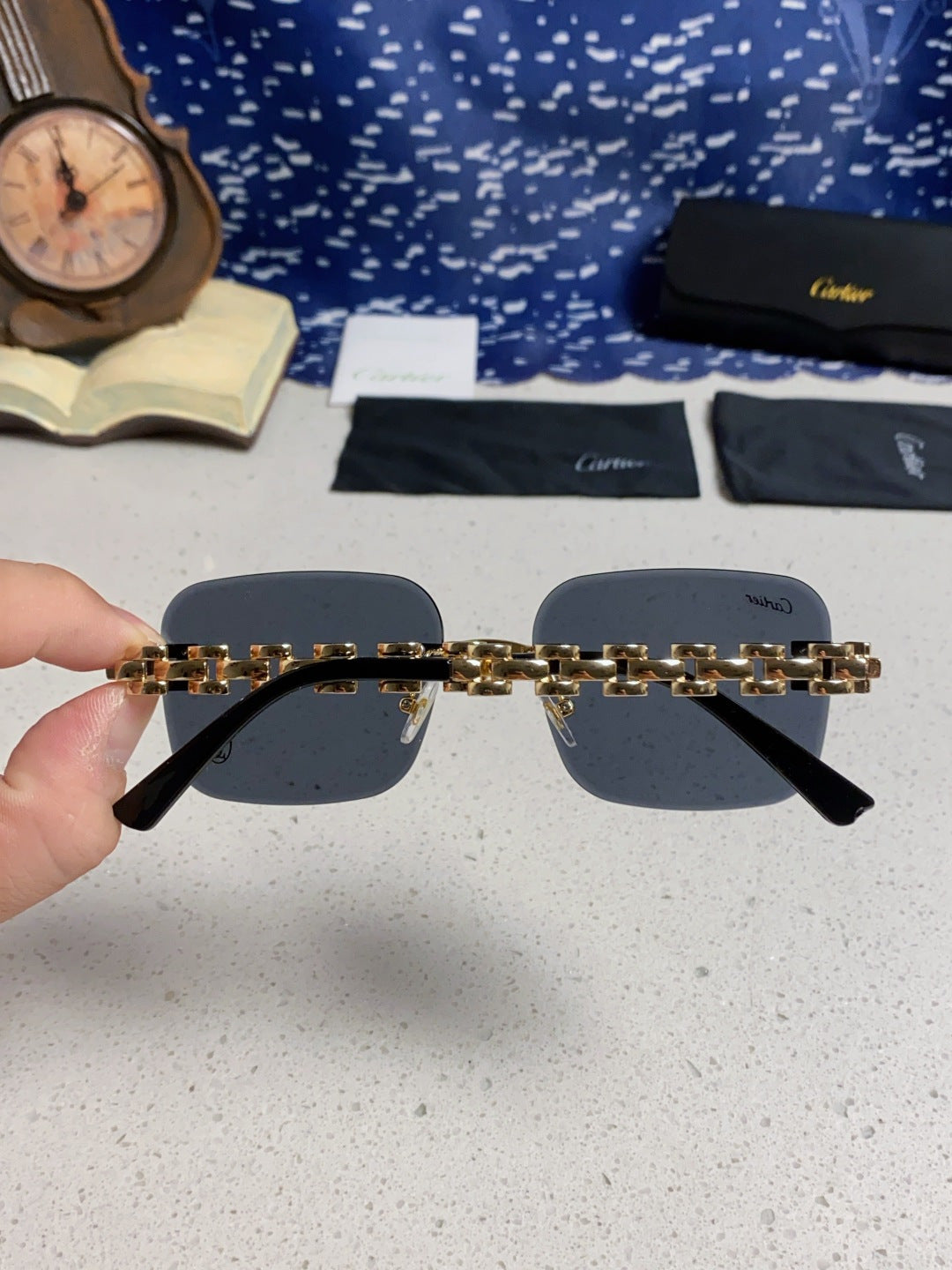 Cartier Lightweight Rimless Blue Lens Sunglasses for Men & Women - 415885 - detail image 5
