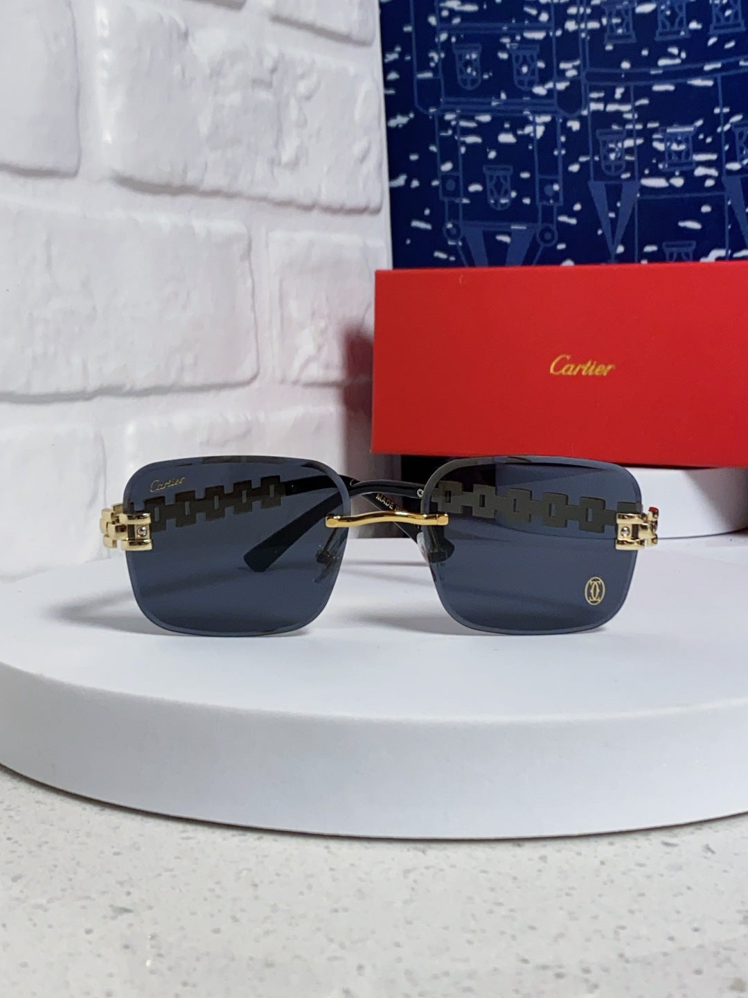 Cartier Lightweight Rimless Blue Lens Sunglasses for Men & Women - 493659 - detail image 2