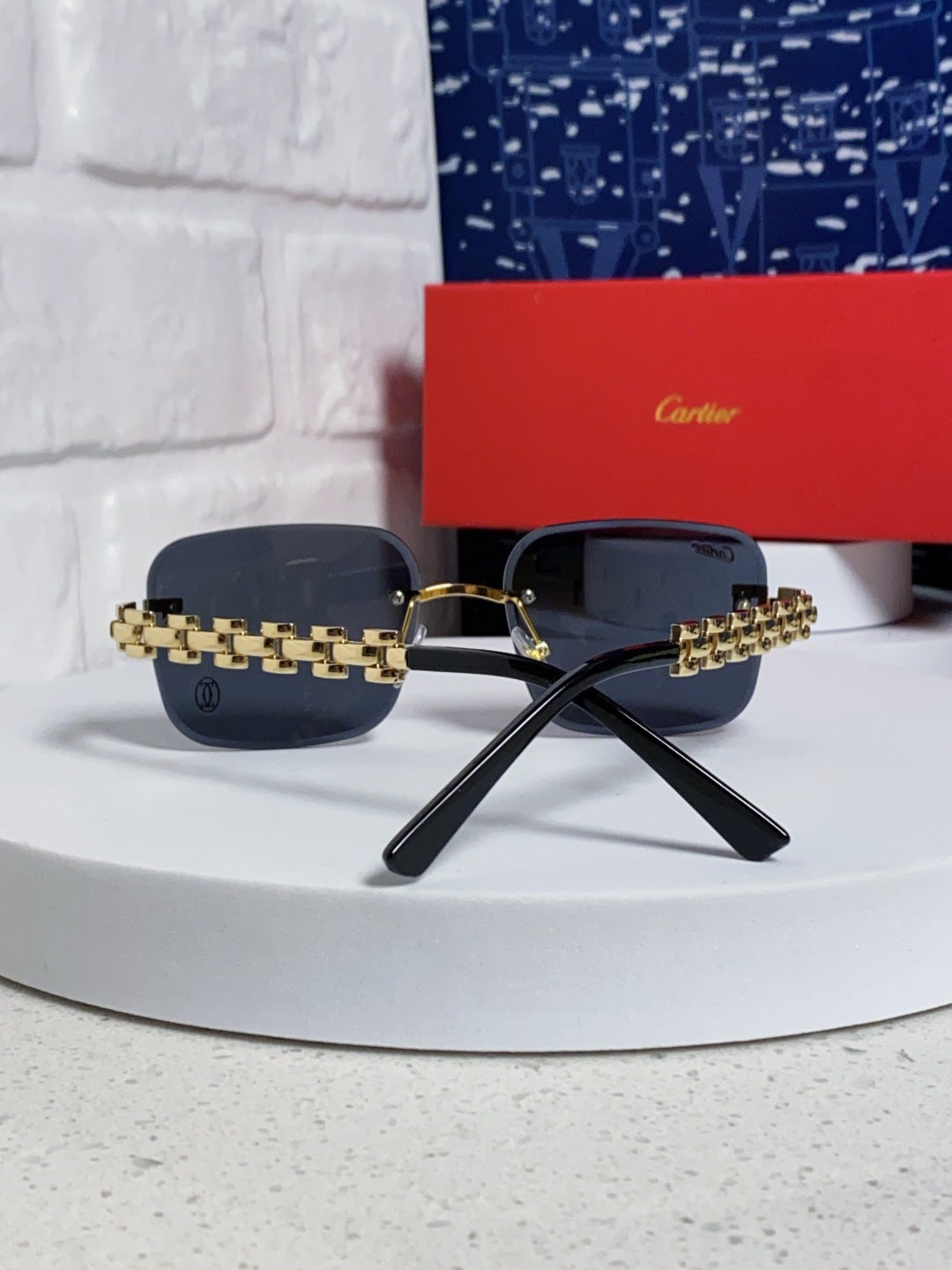 Cartier Lightweight Rimless Blue Lens Sunglasses for Men & Women - 415885 - detail image 3