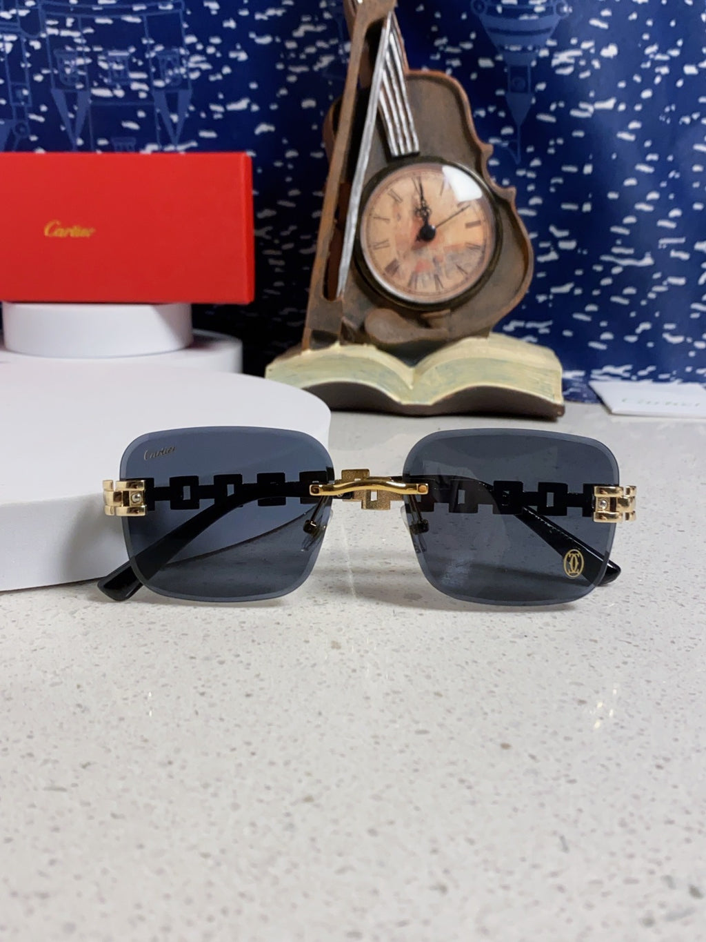 Cartier Lightweight Rimless Blue Lens Sunglasses for Men & Women - 493659 - detail image 9