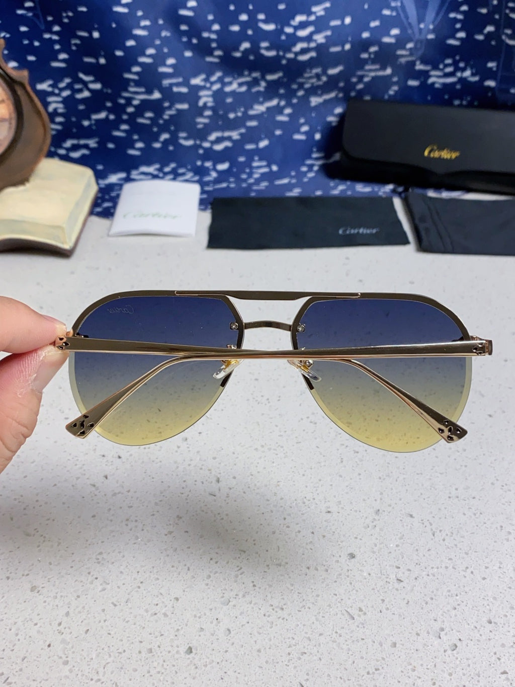 Cartier Metal Round Brown Lens Sunglasses for Men & Women - detail image 5