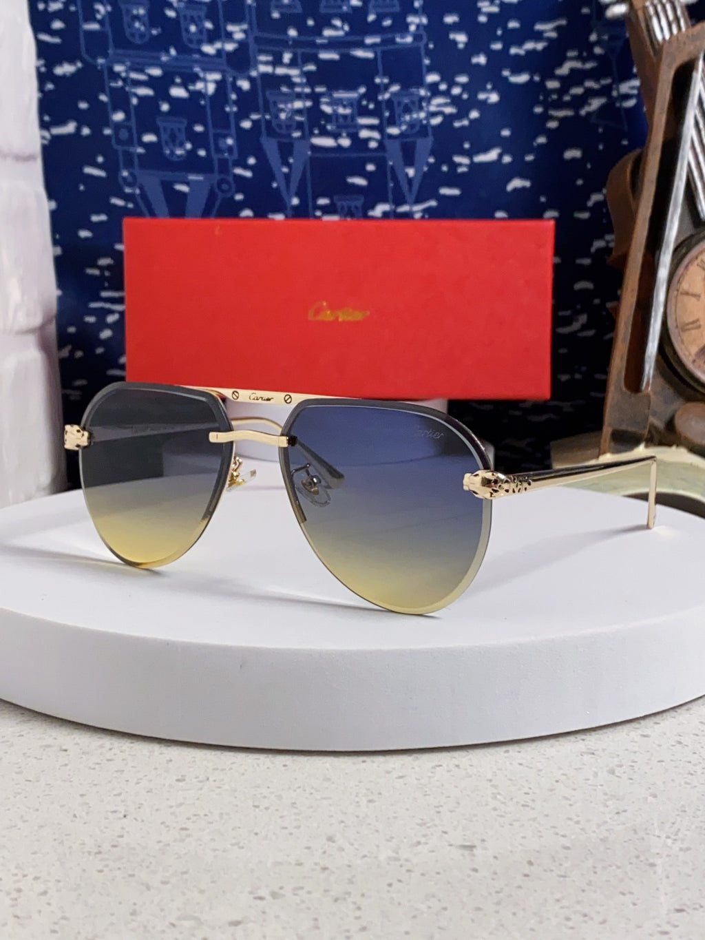 Cartier Metal Round Brown Lens Sunglasses for Men & Women - 358534