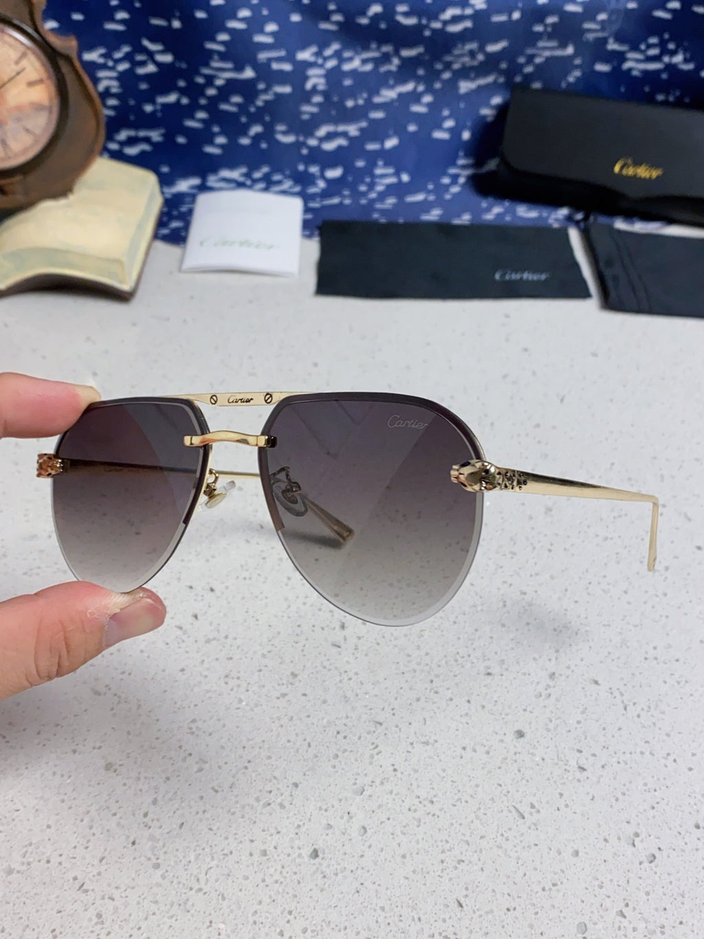 Cartier Metal Round Silver Lens Sunglasses for Men & Women - 358535 - detail image 6