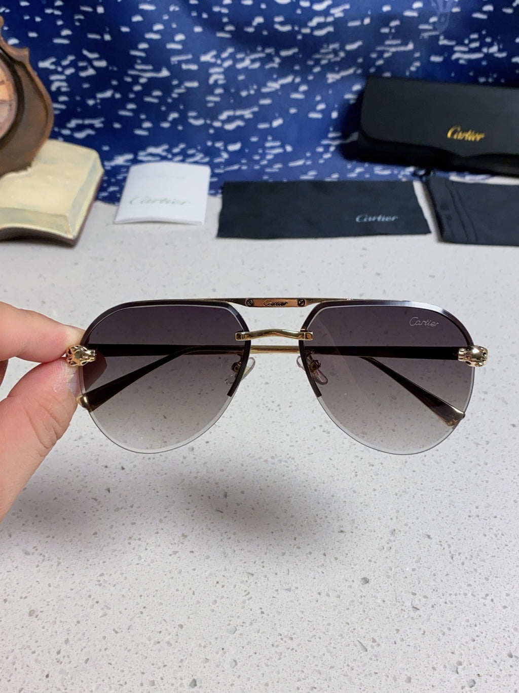 Cartier Metal Round Silver Lens Sunglasses for Men & Women - 358535 - detail image 4