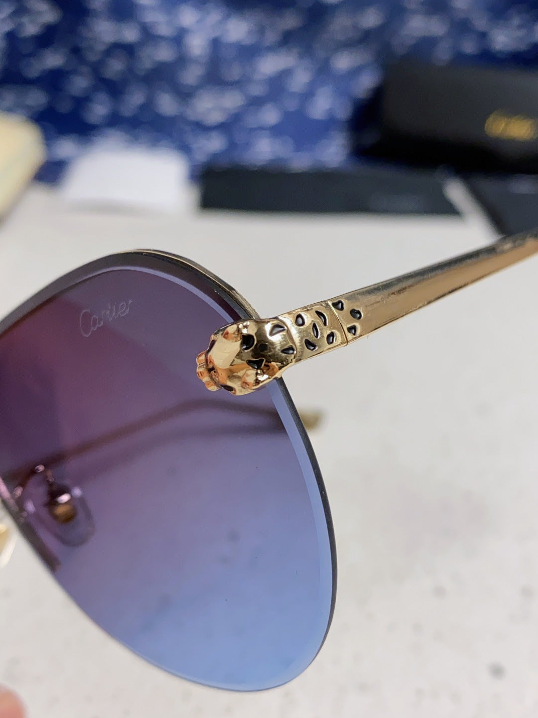 Cartier Metal Round Blue Lens Sunglasses for Men & Women - detail image 7