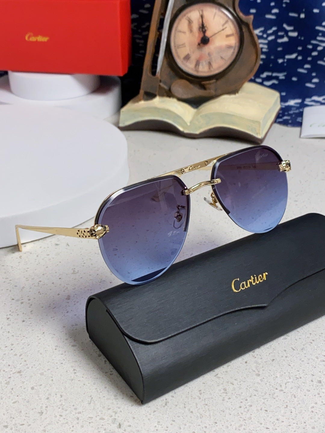 Cartier Metal Round Blue Lens Sunglasses for Men & Women - detail image 10
