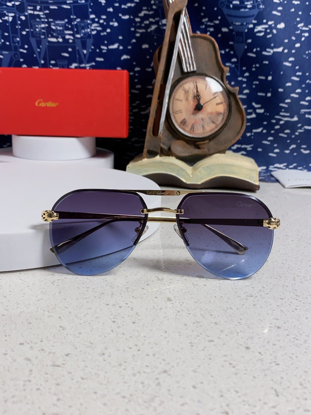 Cartier Metal Round Blue Lens Sunglasses for Men & Women - detail image 9