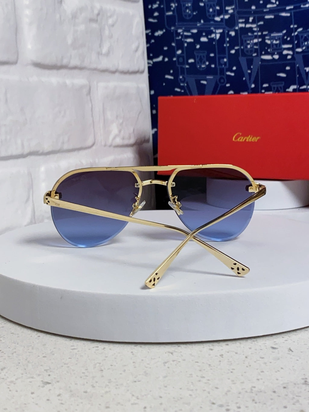 Cartier Metal Round Blue Lens Sunglasses for Men & Women - detail image 3