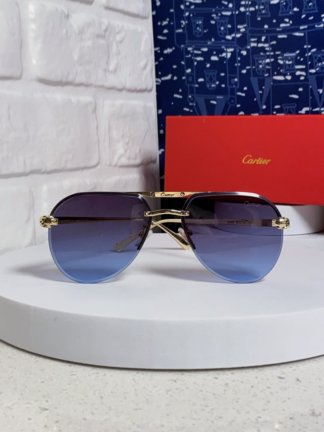 Cartier Metal Round Blue Lens Sunglasses for Men & Women - detail image 2
