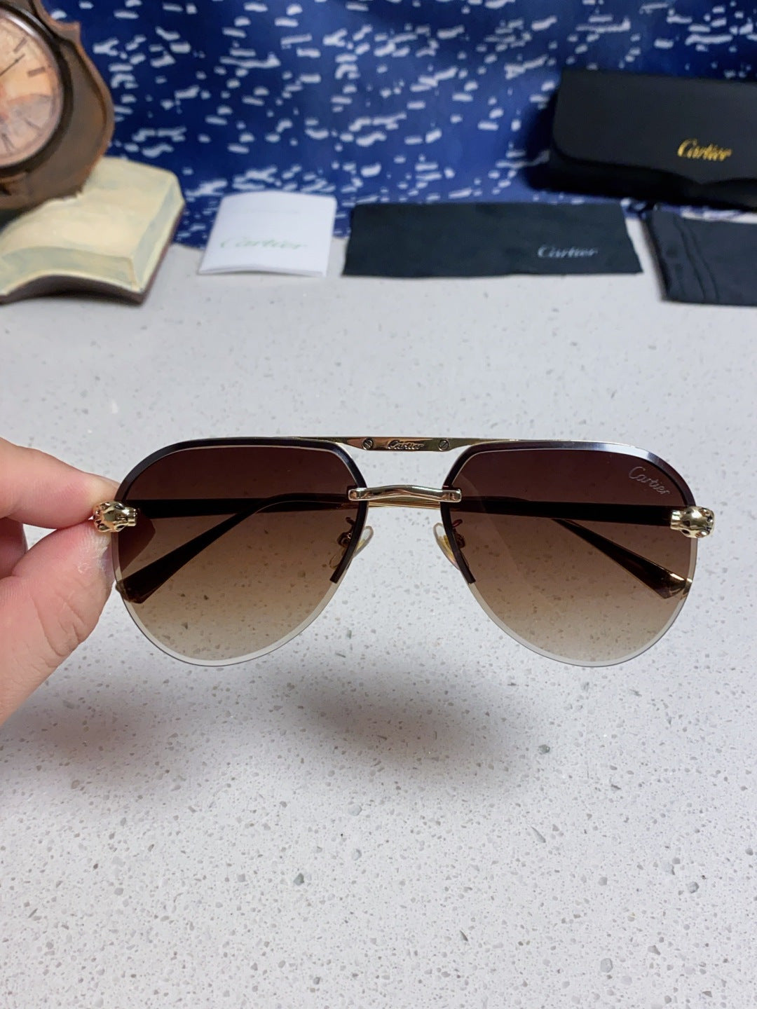 Cartier Metal Round Red Lens Sunglasses for Men & Women - detail image 4