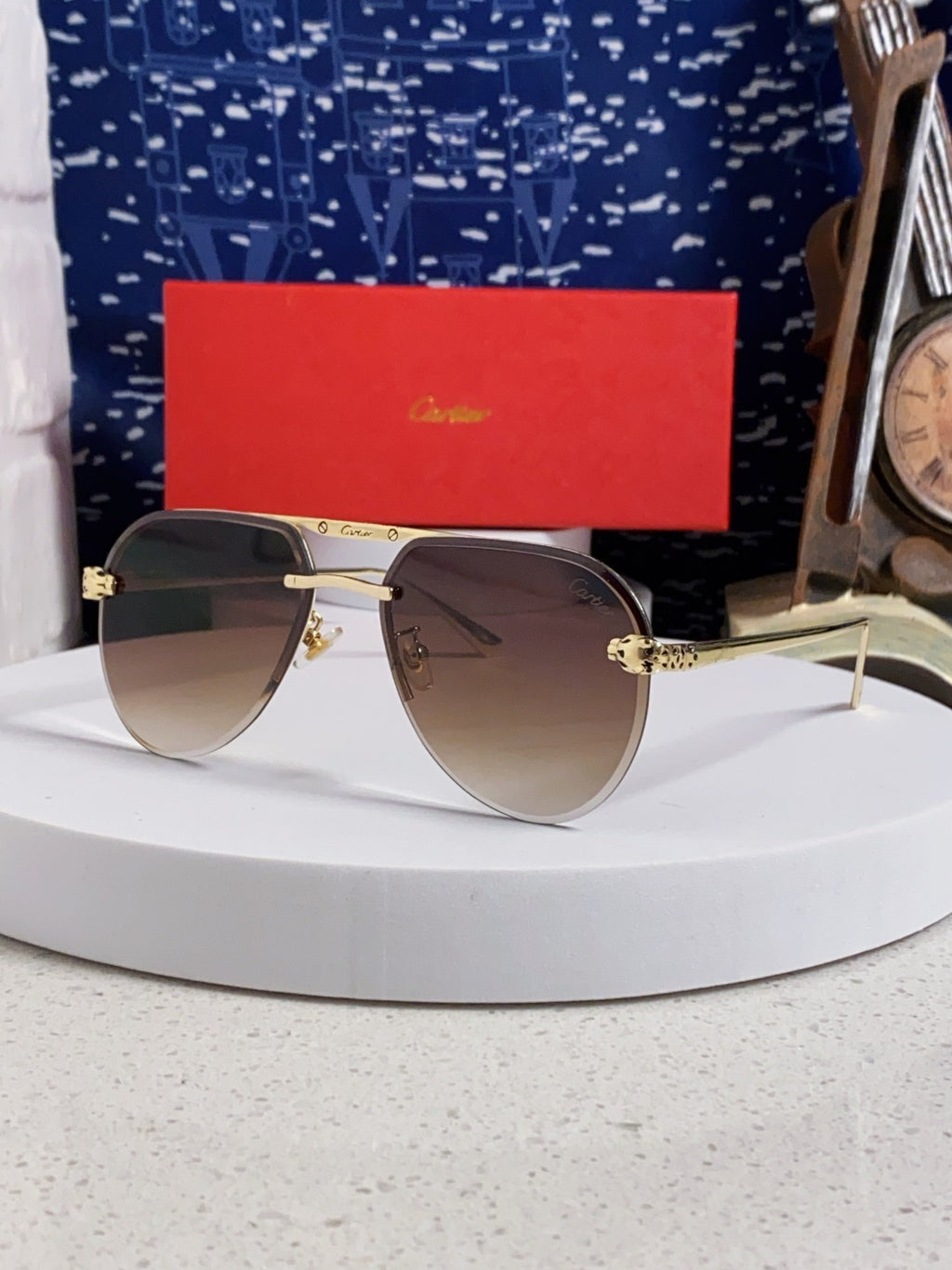 Cartier Metal Round Red Lens Sunglasses for Men & Women