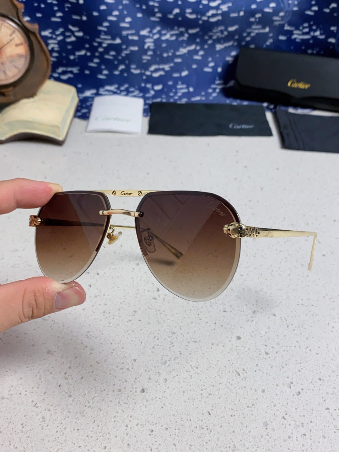Cartier Metal Round Red Lens Sunglasses for Men & Women - detail image 6