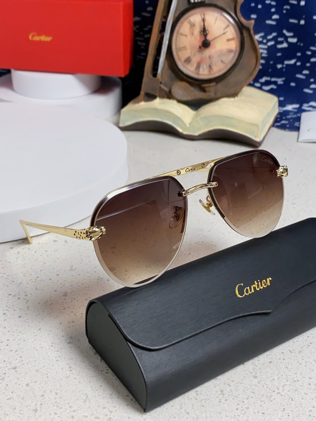 Cartier Metal Round Red Lens Sunglasses for Men & Women - detail image 10