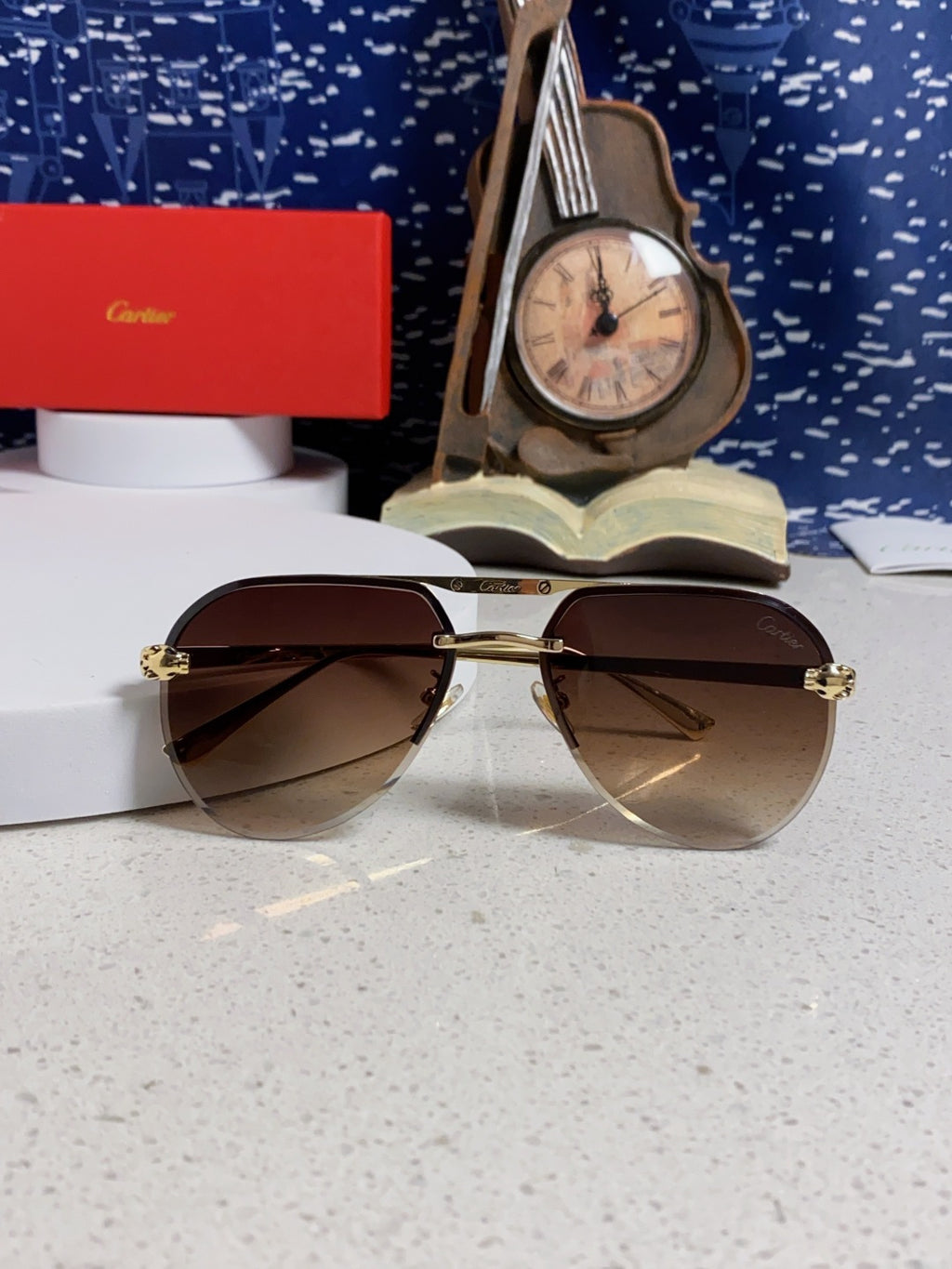 Cartier Metal Round Red Lens Sunglasses for Men & Women - detail image 9