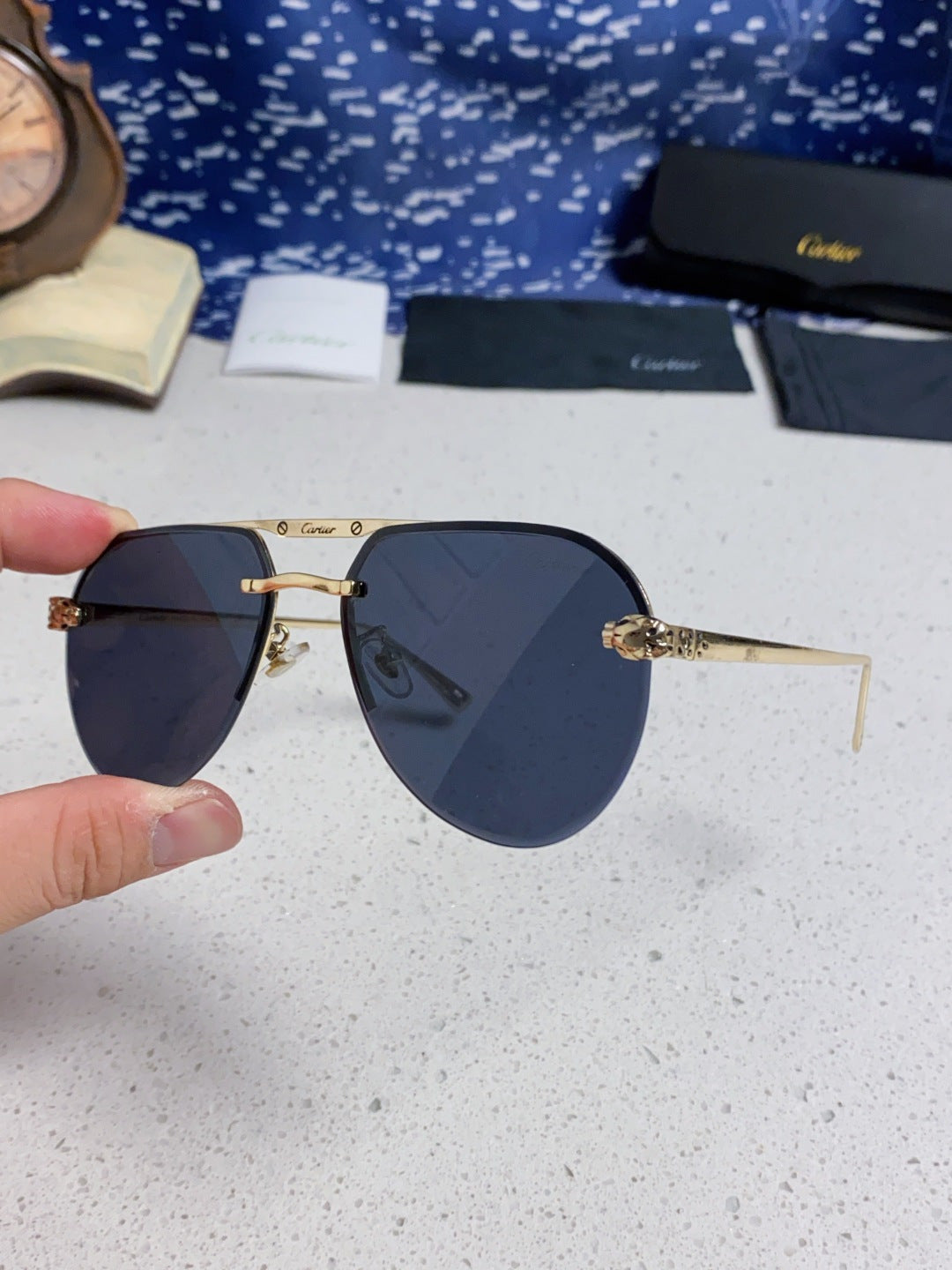Cartier Metal Round Black Lens Sunglasses for Men & Women - 358538 - detail image 6