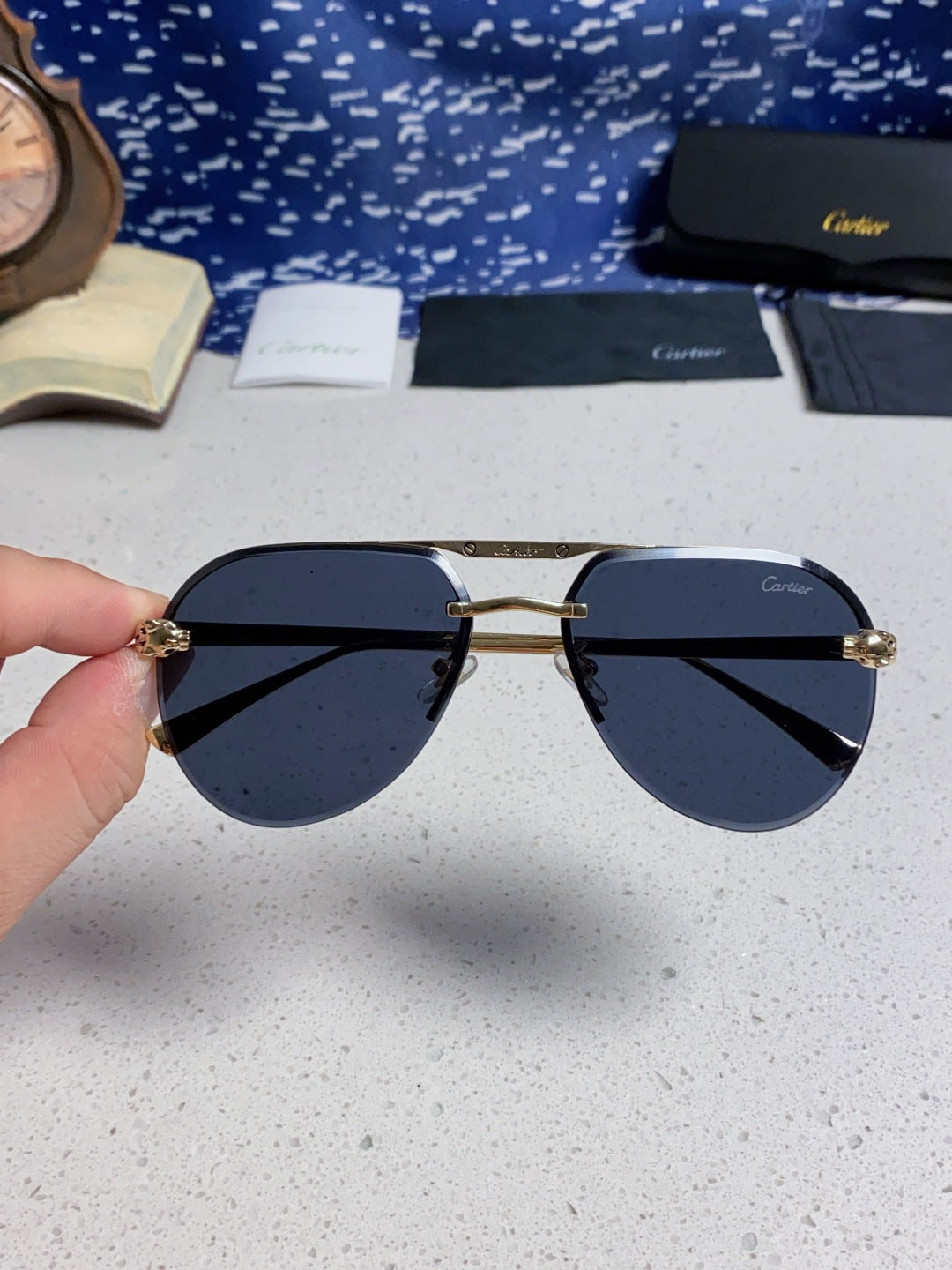 Cartier Metal Round Black Lens Sunglasses for Men & Women - 358538 - detail image 4