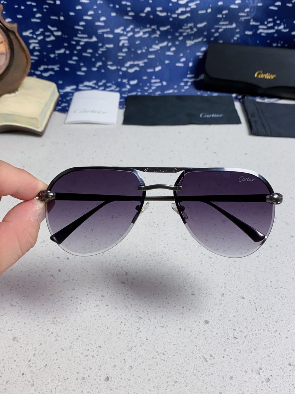 Cartier Metal Round Silver Lens Sunglasses for Men & Women - 358539 - detail image 4