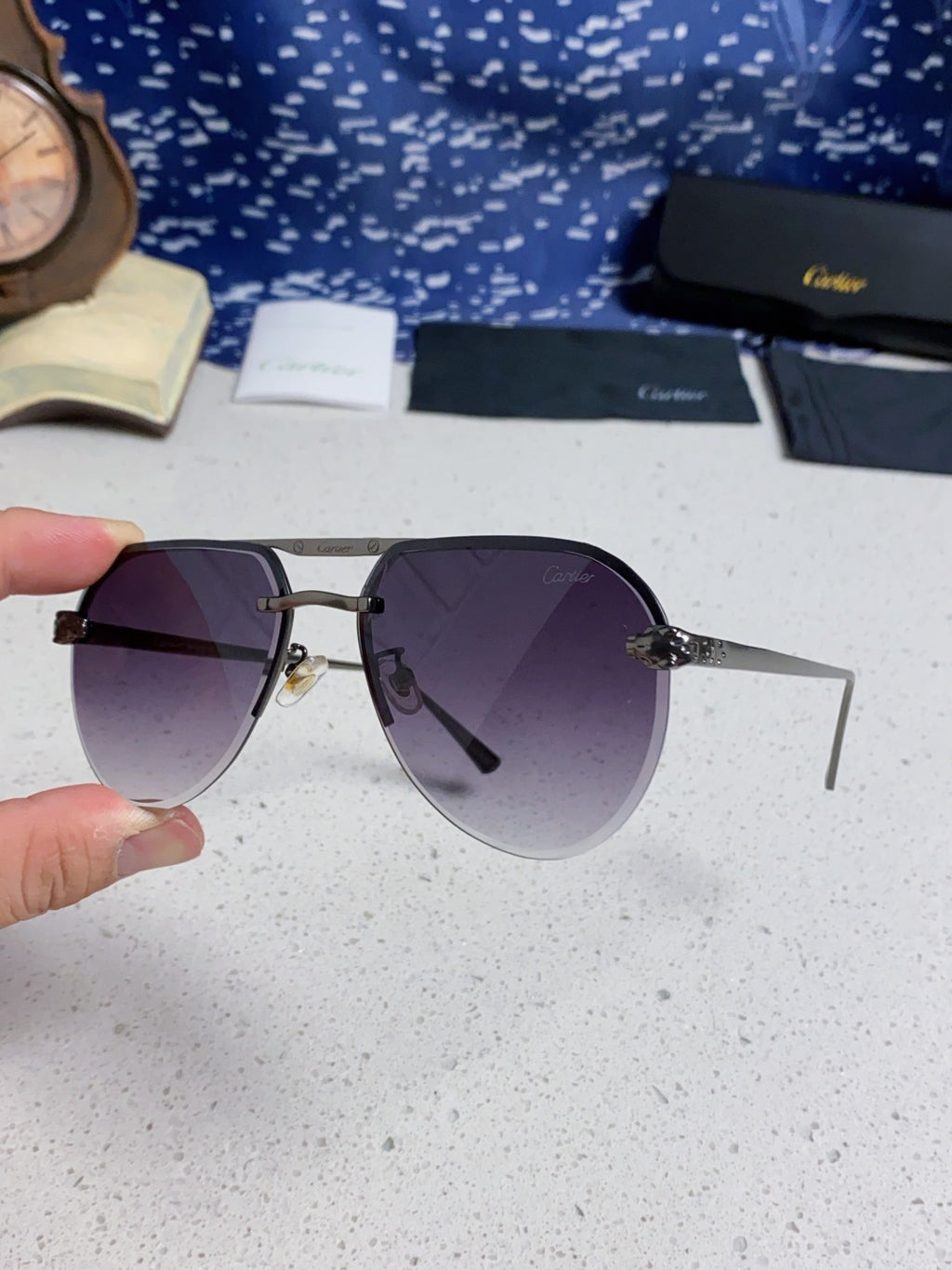 Cartier Metal Round Silver Lens Sunglasses for Men & Women - 358539 - detail image 6