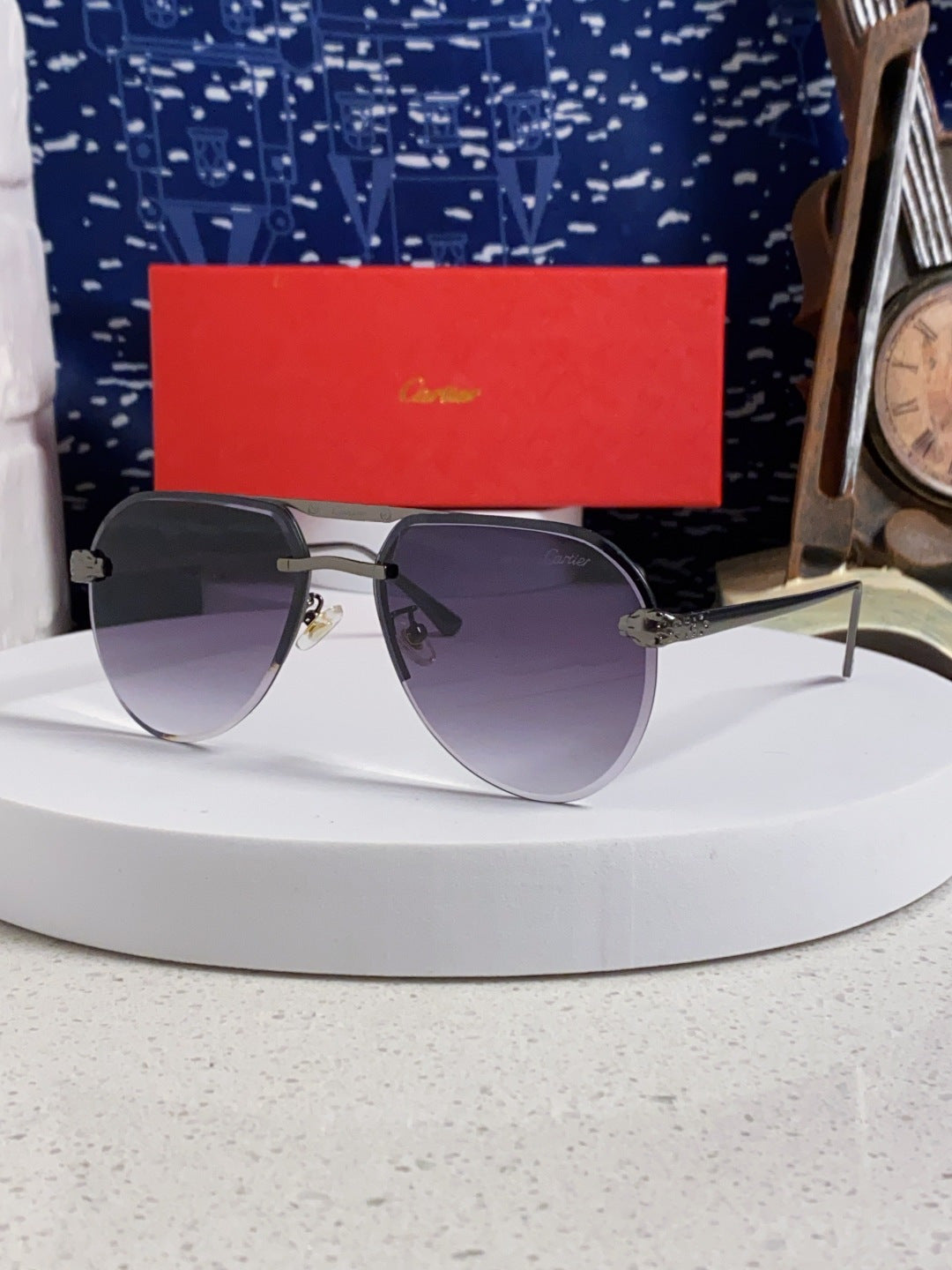 Cartier Metal Round Silver Lens Sunglasses for Men & Women - 358539