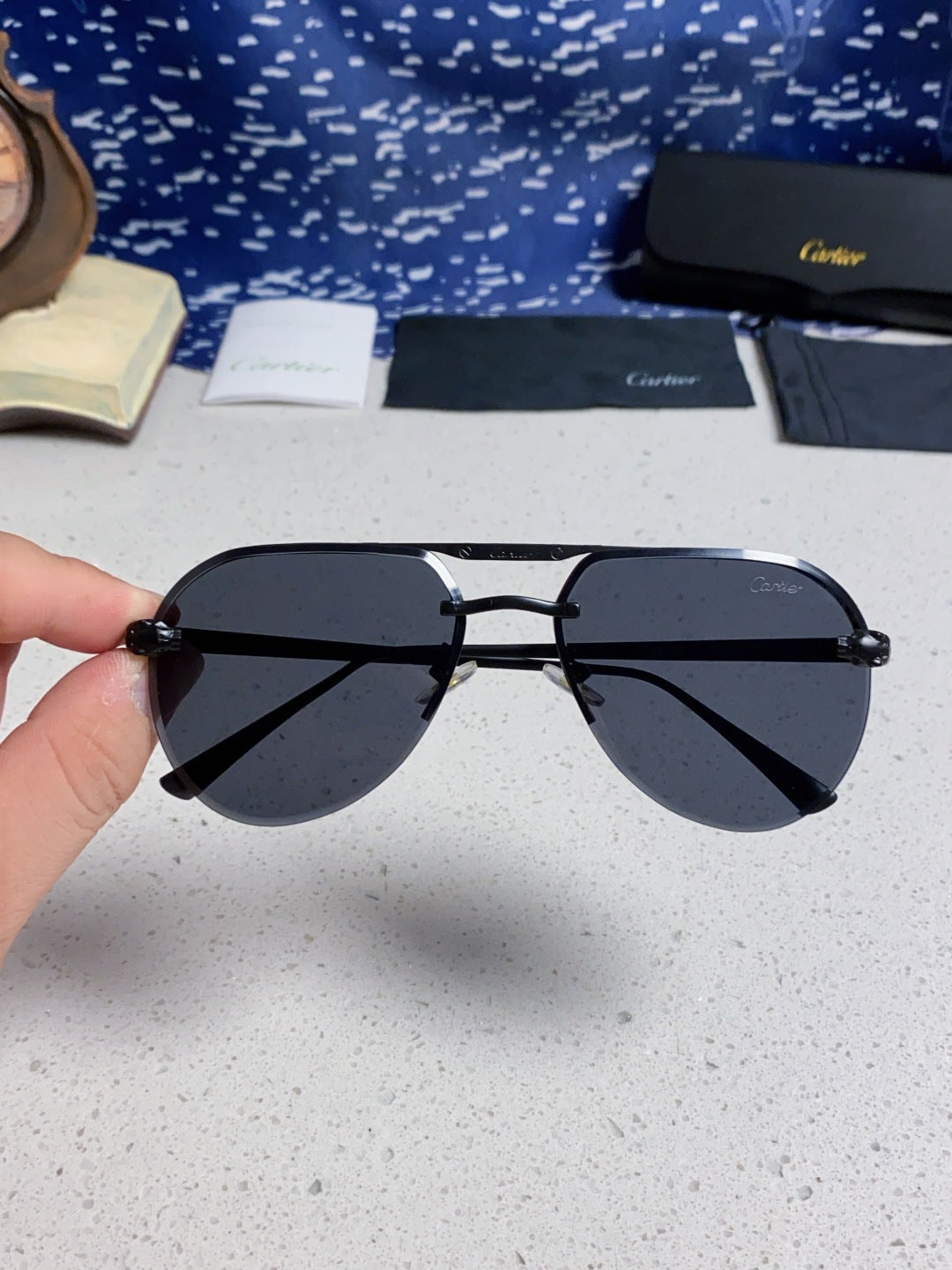 Cartier Metal Round Black Lens Sunglasses for Men & Women - 358540 - detail image 4