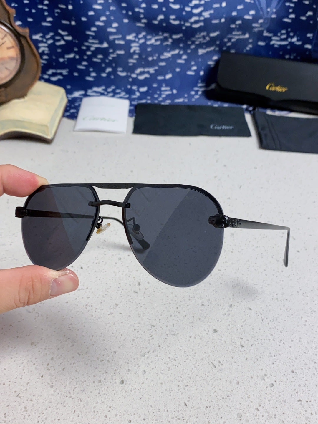 Cartier Metal Round Black Lens Sunglasses for Men & Women - 358540 - detail image 6