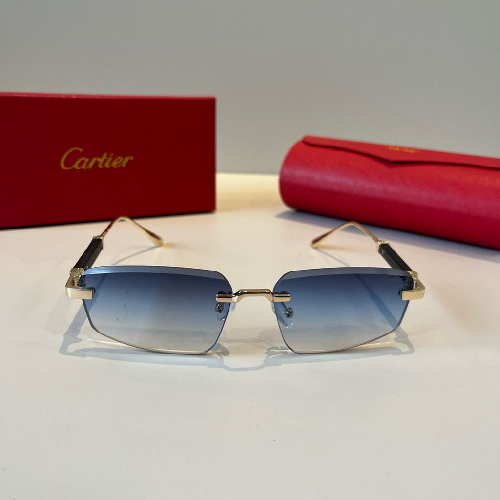 Cartier Lightweight Metal Rimless Blue Lens Sunglasses for Men & Wome - 935092 - detail image 2