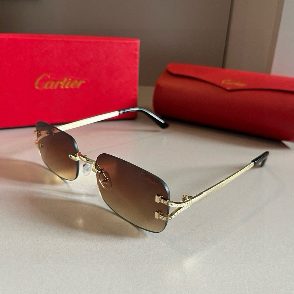 Cartier Lightweight Metal Rimless Brown Lens Sunglasses for Men & Wom - 935081 - detail image 3