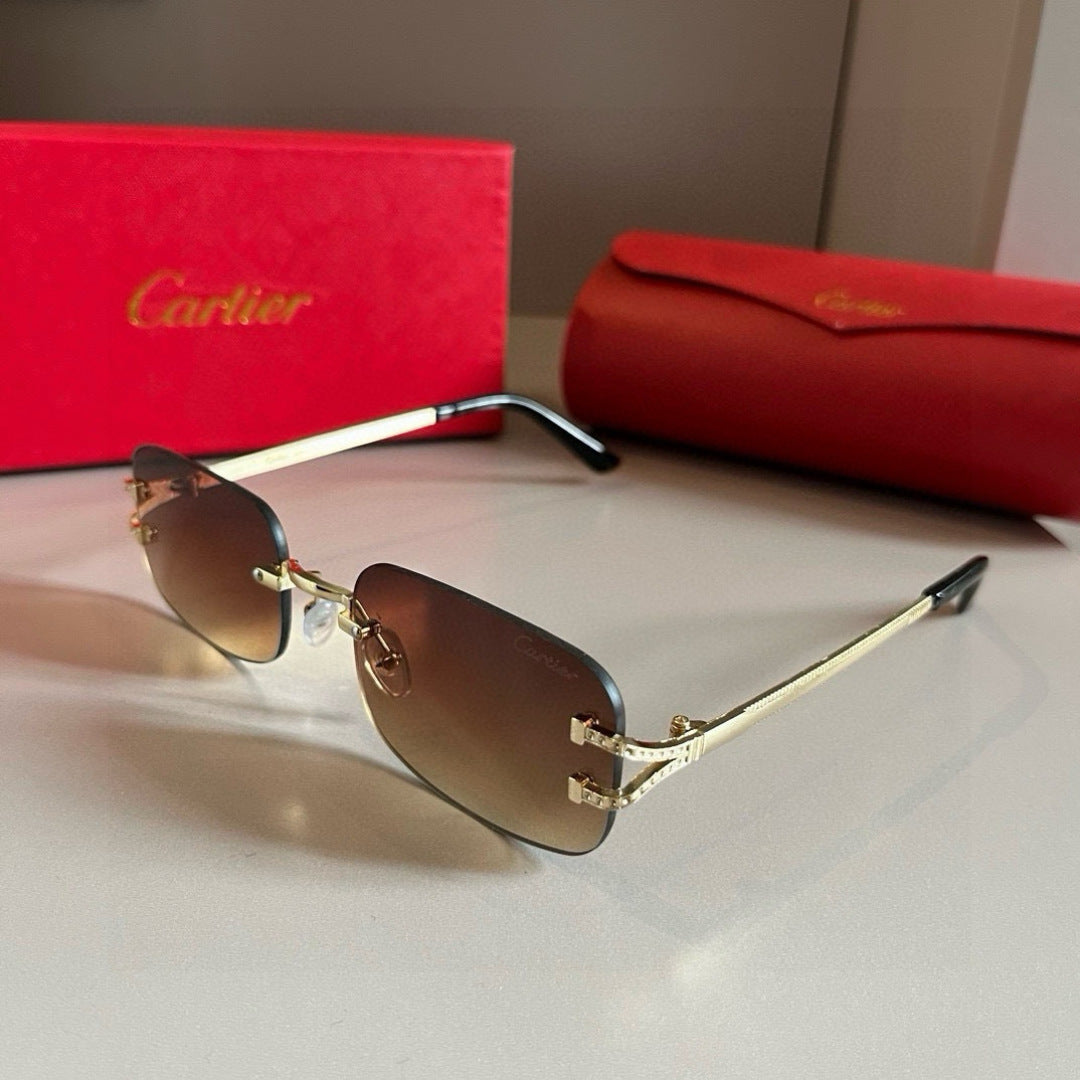 Cartier Lightweight Metal Rimless Brown Lens Sunglasses for Men & Wom - 935081 - detail image 3
