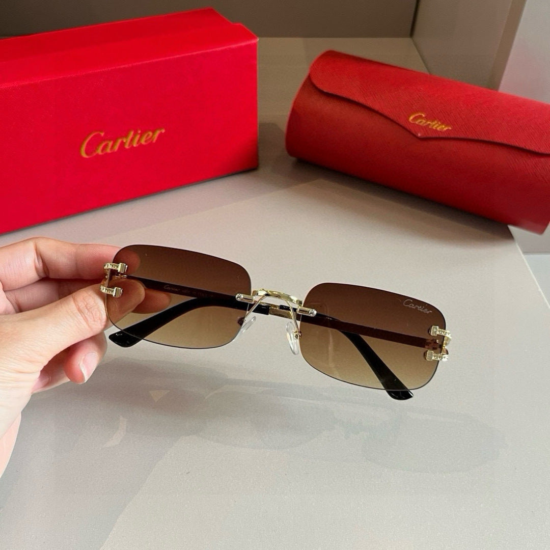 Cartier Lightweight Metal Rimless Brown Lens Sunglasses for Men & Wom - 935081 - detail image 5