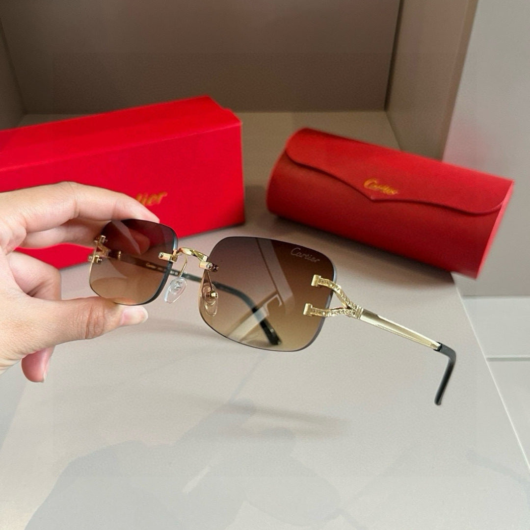 Cartier Lightweight Metal Rimless Brown Lens Sunglasses for Men & Wom - 935081 - detail image 4