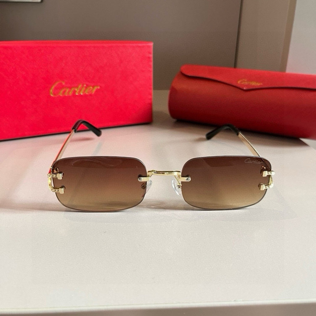 Cartier Lightweight Metal Rimless Brown Lens Sunglasses for Men & Wom - 935081 - detail image 2