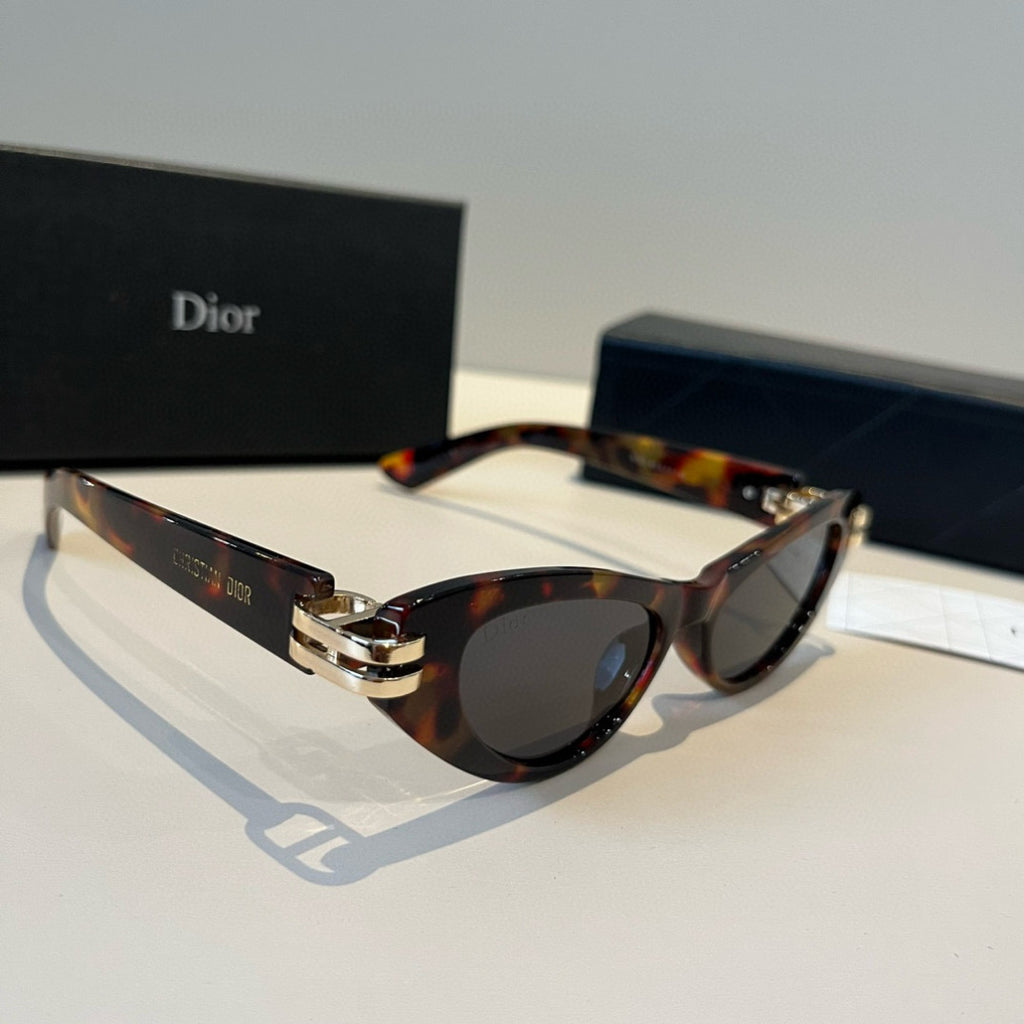 Dior Metal Cat-Eye Black Lens Sunglasses for Men & Women