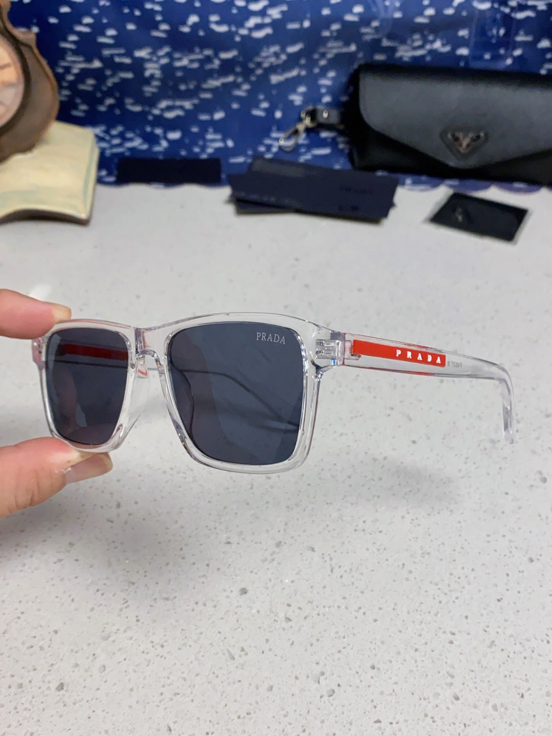 Prada Polarized Square Blue Lens Sunglasses for Men & Women - 398885 - detail image 6