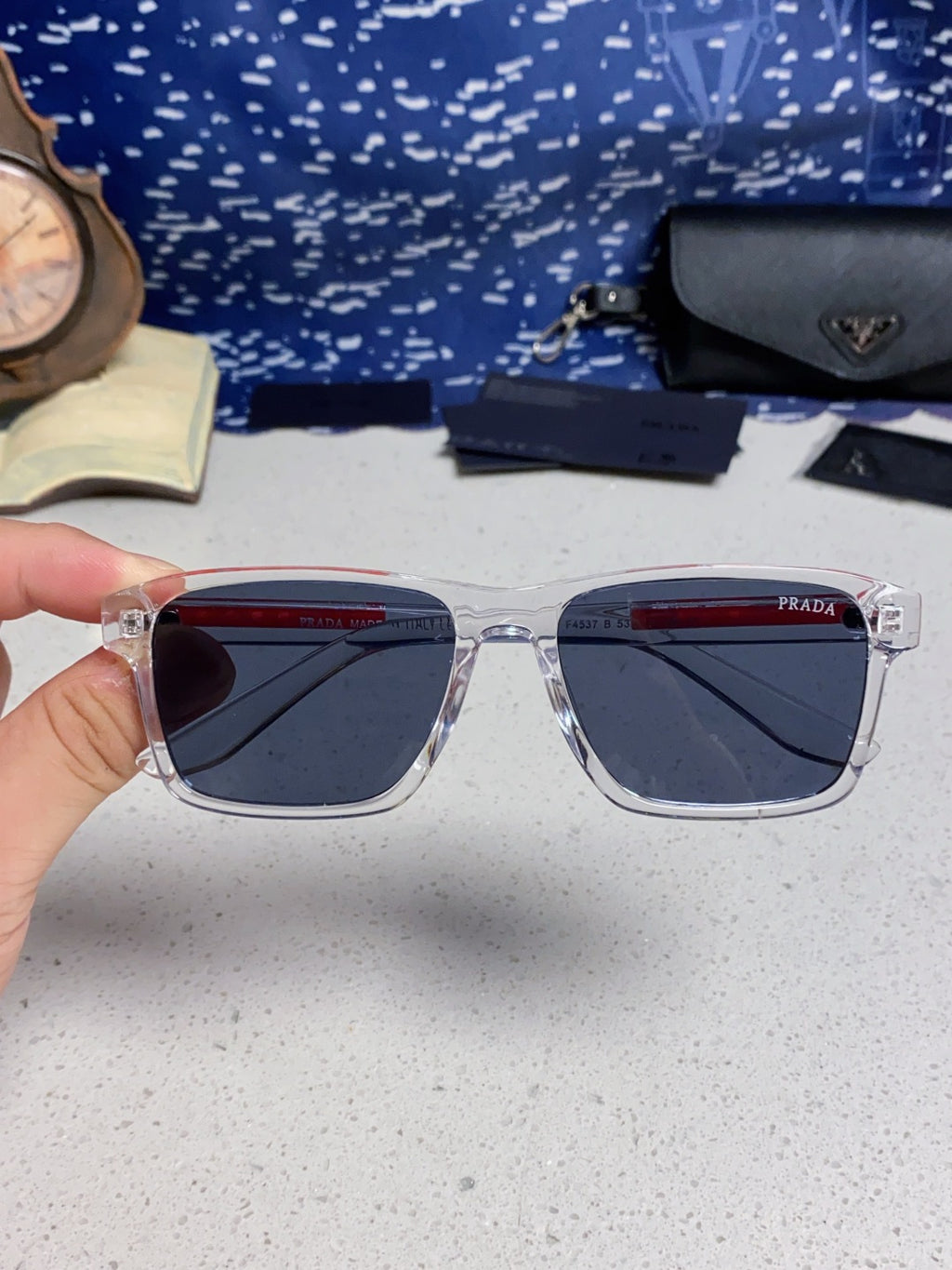 Prada Polarized Square Blue Lens Sunglasses for Men & Women - 398885 - detail image 4