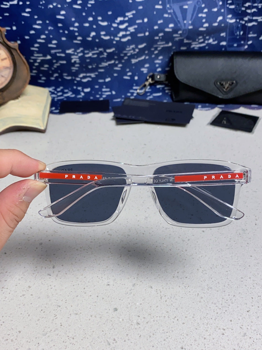 Prada Polarized Square Blue Lens Sunglasses for Men & Women - 398885 - detail image 5