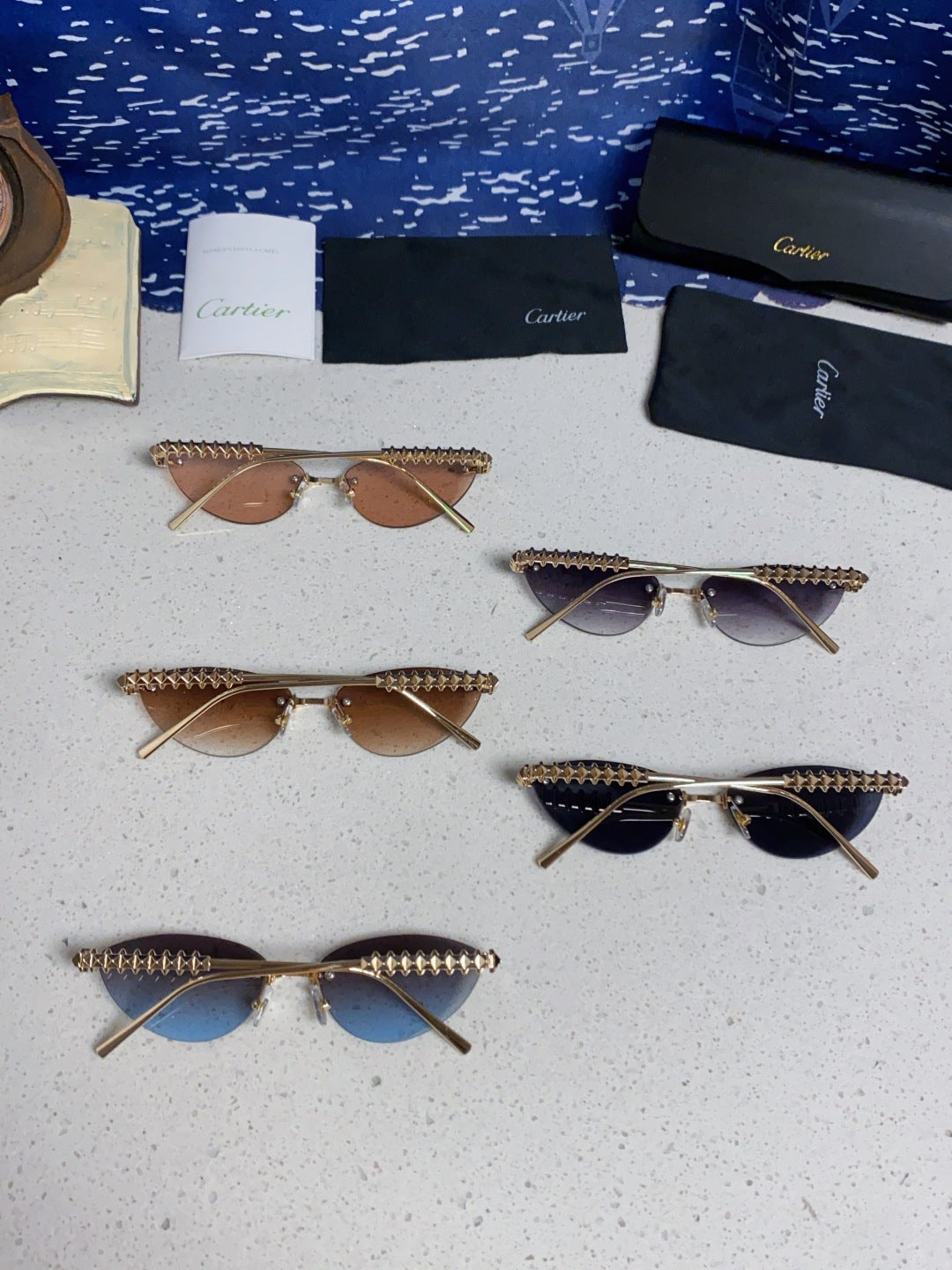 Cartier Lightweight Metal Rimless Pink Lens Sunglasses for Men & Women - detail image 11