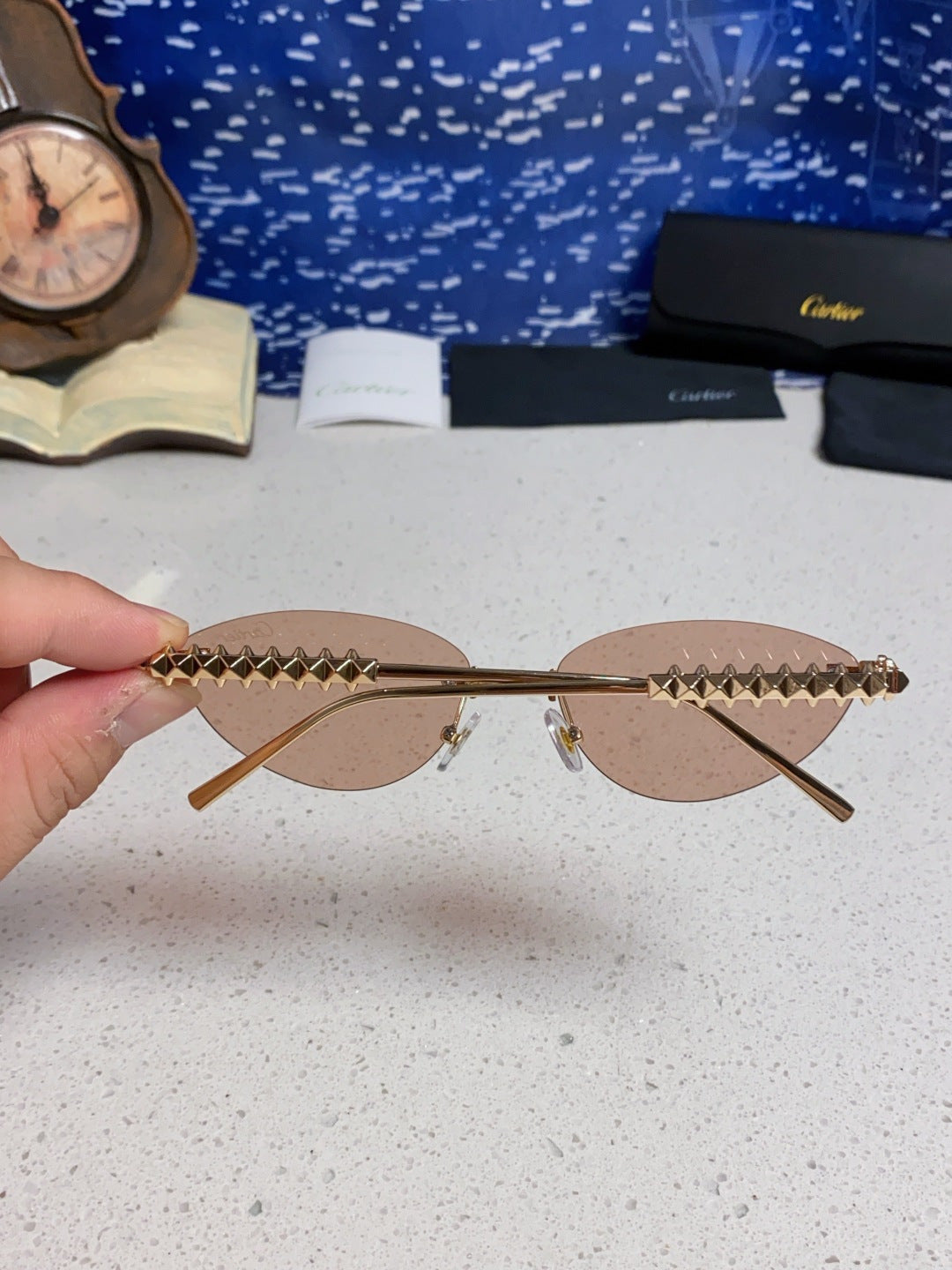 Cartier Lightweight Metal Rimless Red Lens Sunglasses for Men & Women - 398980 - detail image 5