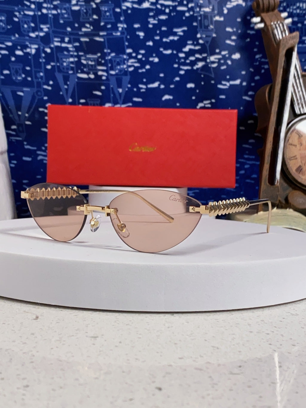 Cartier Lightweight Metal Rimless Red Lens Sunglasses for Men & Women - 398980