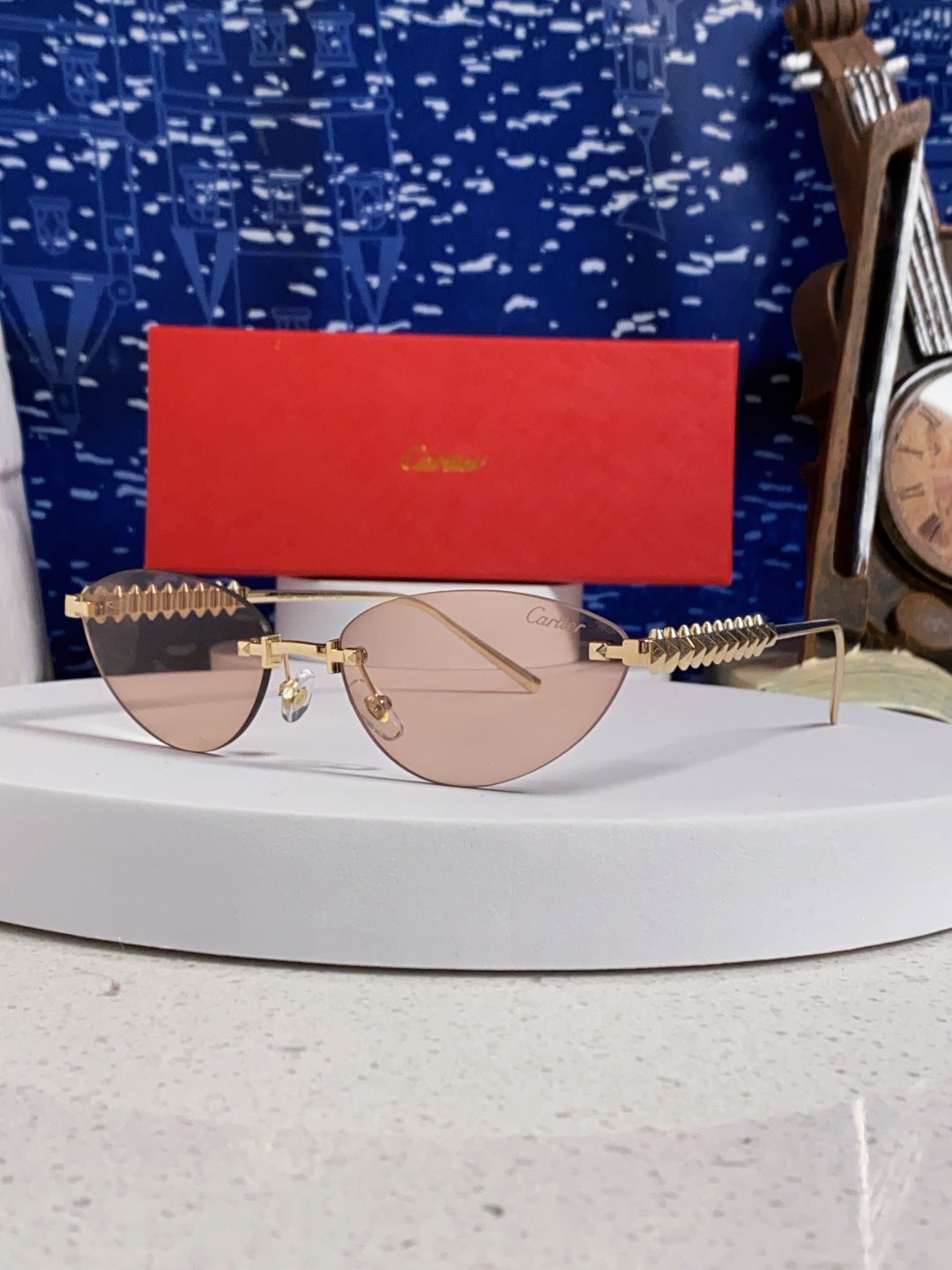Cartier Lightweight Metal Rimless Red Lens Sunglasses for Men & Women - 398980