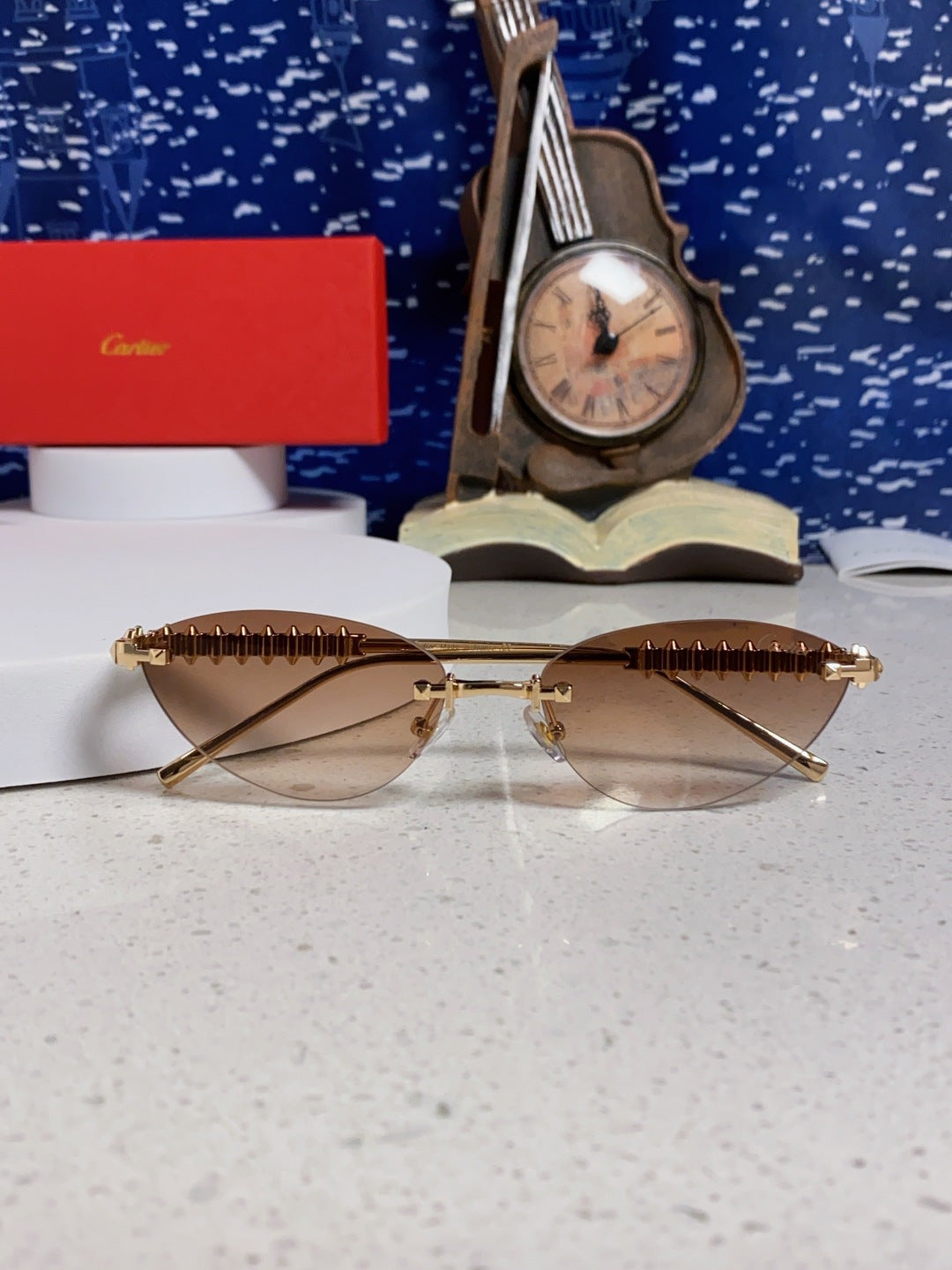 Cartier Lightweight Metal Rimless Brown Lens Sunglasses for Men & Wom - 398981 - detail image 9