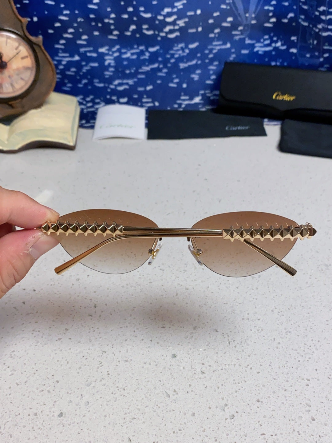 Cartier Lightweight Metal Rimless Brown Lens Sunglasses for Men & Wom - 398981 - detail image 5