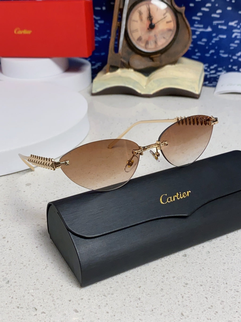Cartier Lightweight Metal Rimless Brown Lens Sunglasses for Men & Wom - 398981 - detail image 10